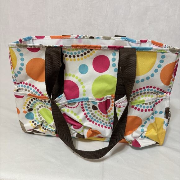 Thirty One Organizing Utility Tote 15 x 10 x 6 Pockets Colorful Circles Dots - Picture 1 of 5